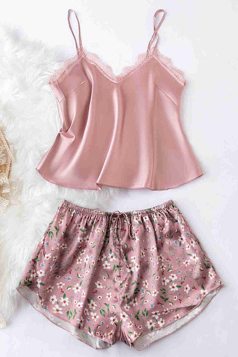Merry See Dantel İşlemeli Çiçek Desenli Şort Pijama Takımı Pembe - görsel 1
