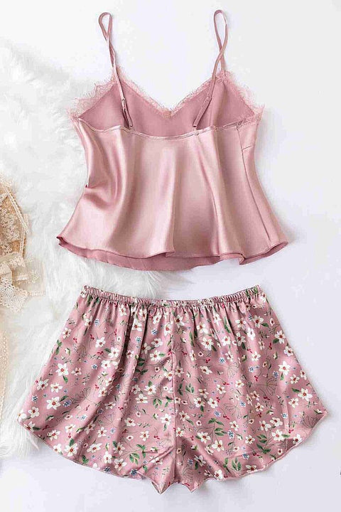 Merry See Dantel İşlemeli Çiçek Desenli Şort Pijama Takımı Pembe - görsel 2