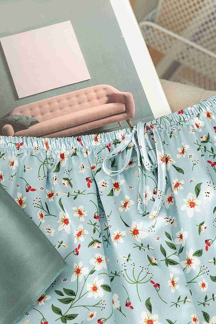 Merry See Dantel İşlemeli Çiçek Desenli Şort Pijama Takımı Yeşil - görsel 3