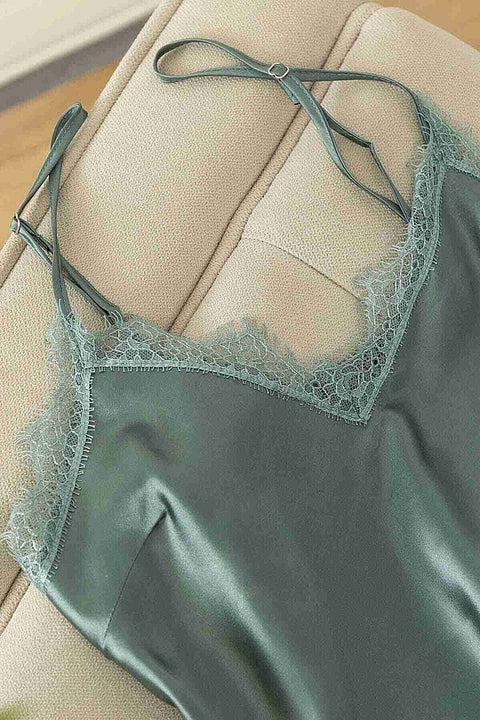 Merry See Dantel İşlemeli Çiçek Desenli Şort Pijama Takımı Yeşil - görsel 4
