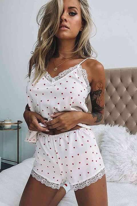 Merry See Dantel İşlemeli Kalpli Şortlu Pijama Takım Beyaz - görsel 1