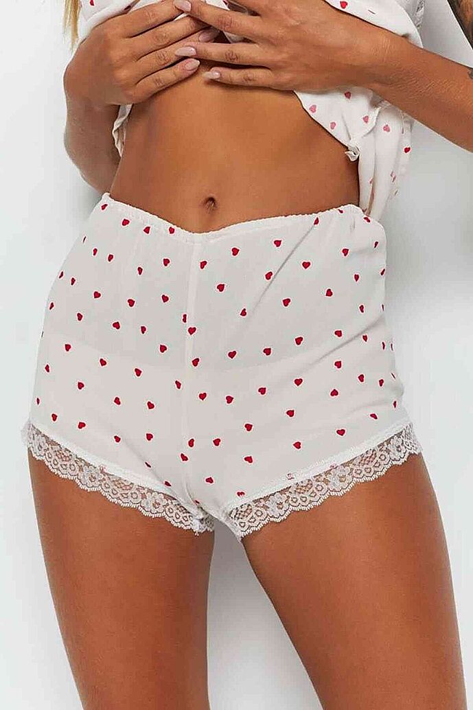 Merry See Dantel İşlemeli Kalpli Şortlu Pijama Takım Beyaz - görsel 6