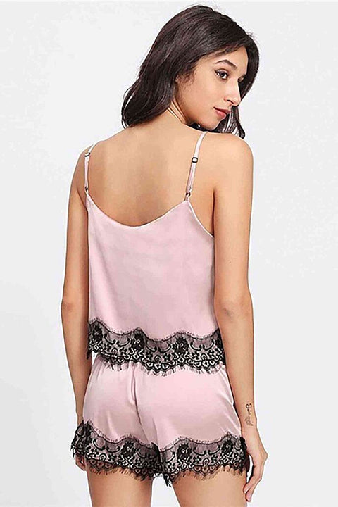 Merry See Dantel İşlemeli Saten Sortlu Gecelik Pijama Takım Pembe - görsel 5