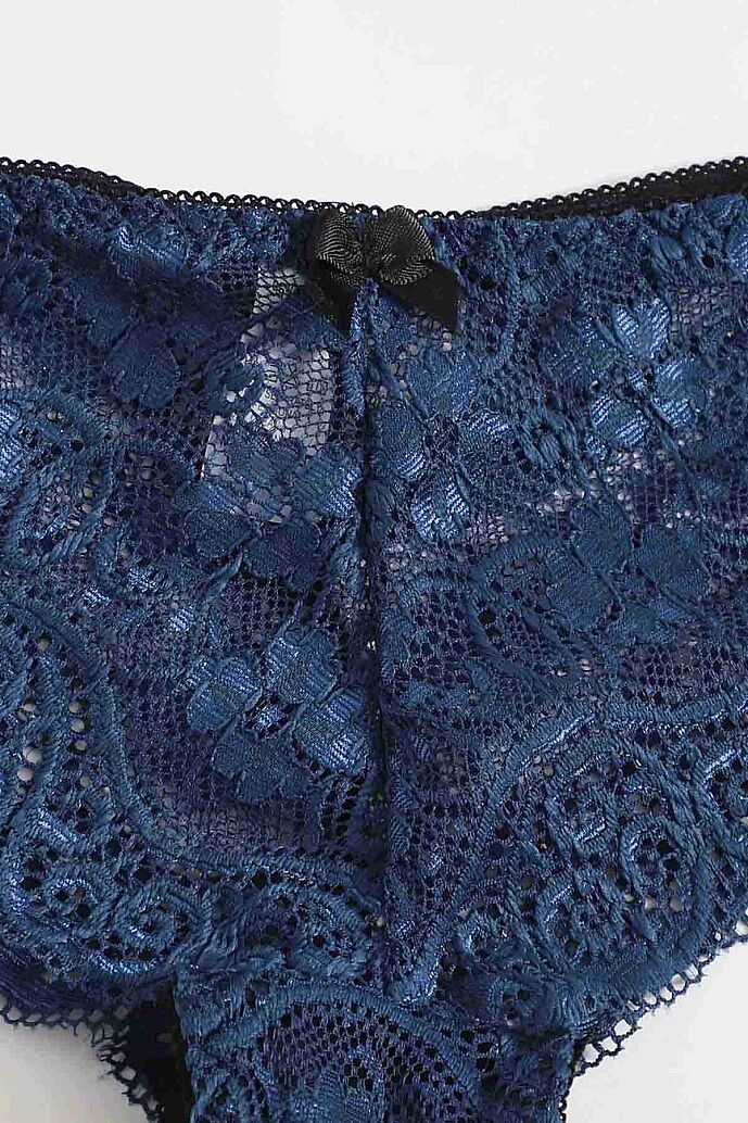 Merry See Dantel Sütyen Külot Saten Pijama Alt 3 lü Takım Lacivert - görsel 4