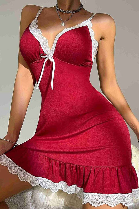 Merry See Dantelli İşleme Etek Büzgülü Penye Gecelik Kırmızı - görsel 4