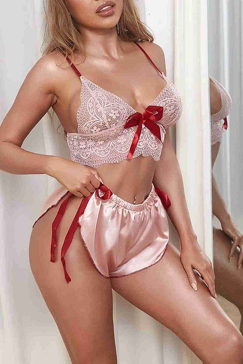 Merry See Dantelli Saten Şortlu Takım Pembe - görsel 3