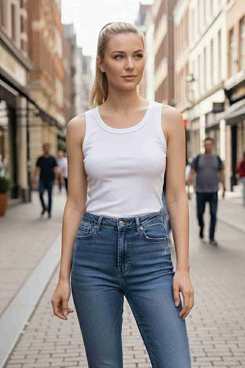 Merry See Düz Renk Kadın Kolsuz Bluz Crop Top Beyaz - görsel 2