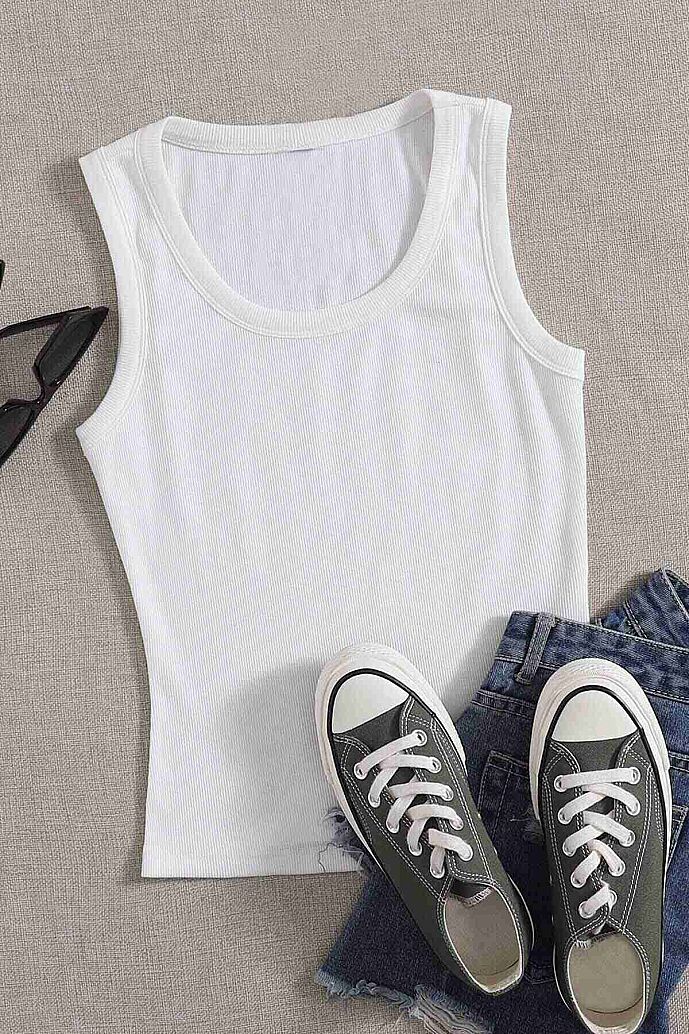 Merry See Düz Renk Kadın Kolsuz Bluz Crop Top Beyaz - görsel 5