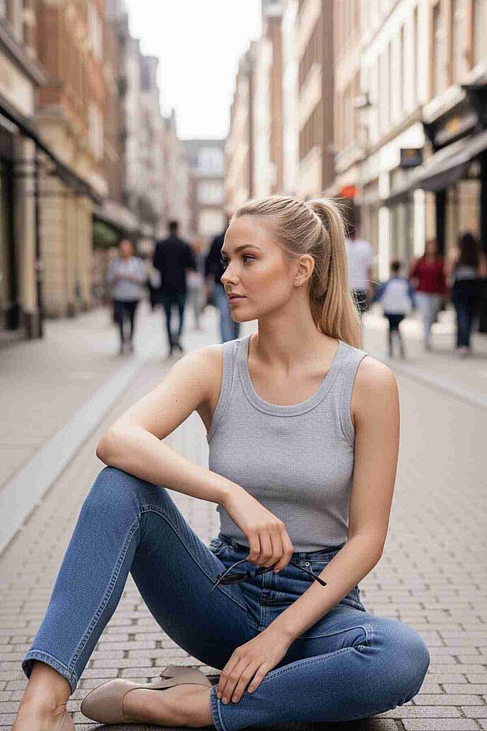 Merry See Düz Renk Kadın Kolsuz Bluz Crop Top Gri - görsel 4