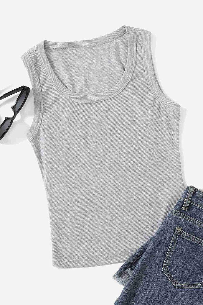 Merry See Düz Renk Kadın Kolsuz Bluz Crop Top Gri - görsel 5