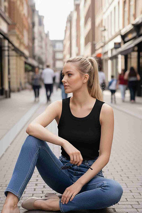 Merry See Düz Renk Kadın Kolsuz Bluz Crop Top Siyah - görsel 4