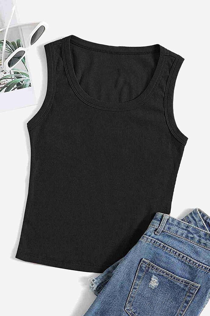 Merry See Düz Renk Kadın Kolsuz Bluz Crop Top Siyah - görsel 5