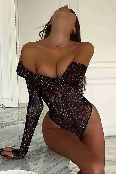 Merry See Fantezi Taşlı Body Bodysuit Vücut Çorabı Siyah - görsel 1