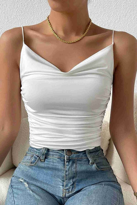 Merry See Kadın Kolsuz Askılı Degaje Yaka Bluz Crop Beyaz - görsel 3