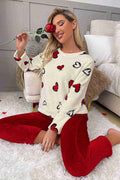 Merry See Kalp Baskılı Peluş Polar Alt Üst Uzun Kollu Pijama Takımı Çok Renkli - görsel 1
