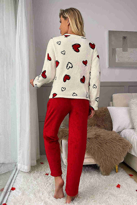 Merry See Kalp Baskılı Peluş Polar Alt Üst Uzun Kollu Pijama Takımı Çok Renkli - görsel 2