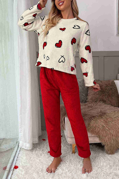 Merry See Kalp Baskılı Peluş Polar Alt Üst Uzun Kollu Pijama Takımı Çok Renkli - görsel 4