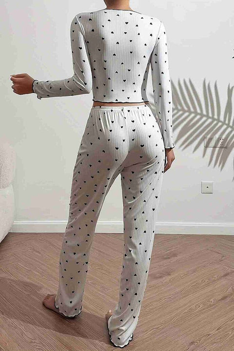 Merry See Kalp Baskılı Uzun Kollu Pijama Takımı Beyaz - görsel 3