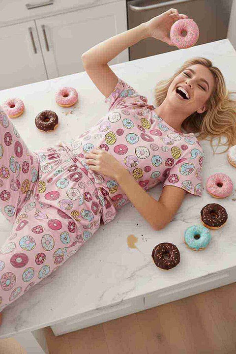 Merry See Kısa Kollu Alt Uzun Donut Baskılı Pijama Takımı Çok Renkli - görsel 1