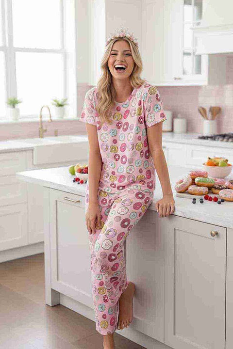 Merry See Kısa Kollu Alt Uzun Donut Baskılı Pijama Takımı Çok Renkli - görsel 2