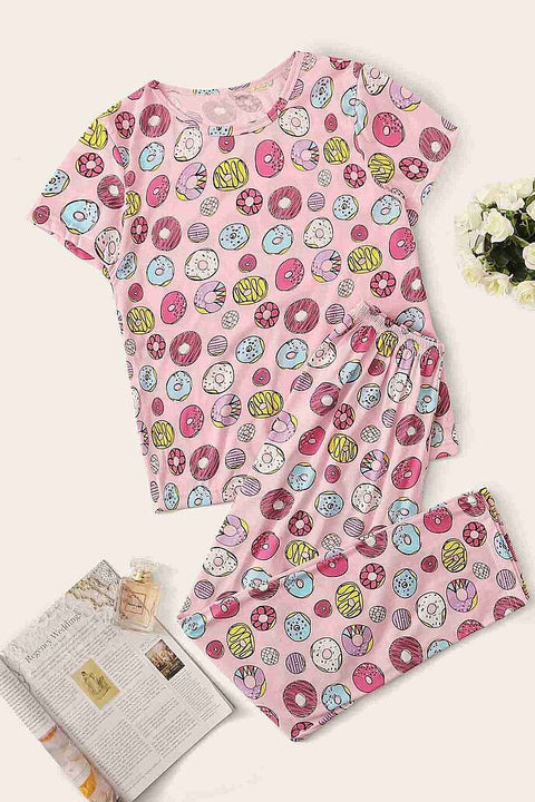 Merry See Kısa Kollu Alt Uzun Donut Baskılı Pijama Takımı Çok Renkli - görsel 5