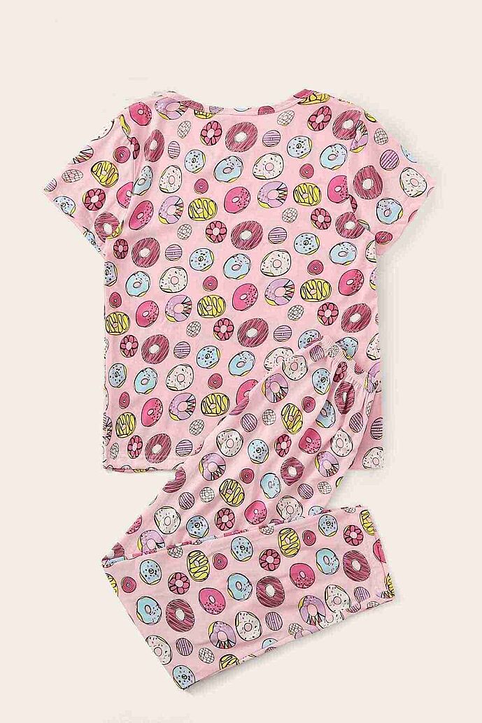 Merry See Kısa Kollu Alt Uzun Donut Baskılı Pijama Takımı Çok Renkli - görsel 6