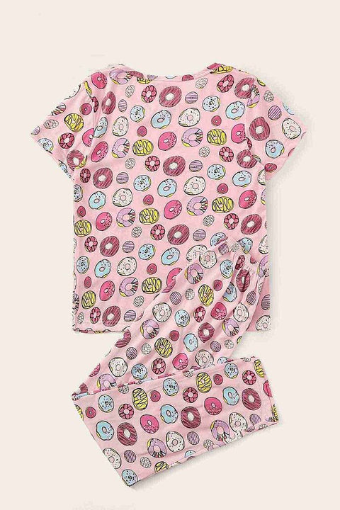 Merry See Kısa Kollu Alt Uzun Donut Baskılı Pijama Takımı Çok Renkli - görsel 6