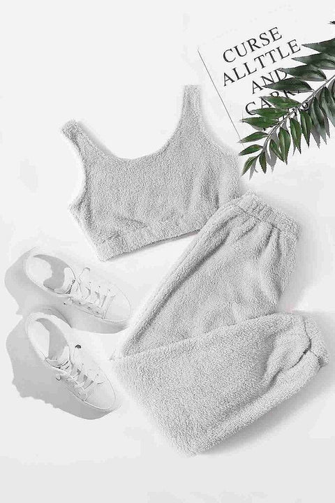 Merry See Kolsuz Askılı Peluş Polar Alt Üst Pijama Takımı Gri - görsel 1