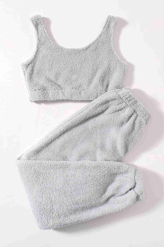 Merry See Kolsuz Askılı Peluş Polar Alt Üst Pijama Takımı Gri - görsel 2