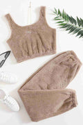Merry See Kolsuz Askılı Peluş Polar Alt Üst Pijama Takımı Kahverengi - görsel 1