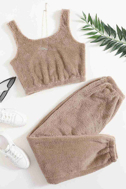 Merry See Kolsuz Askılı Peluş Polar Alt Üst Pijama Takımı Kahverengi - görsel 1