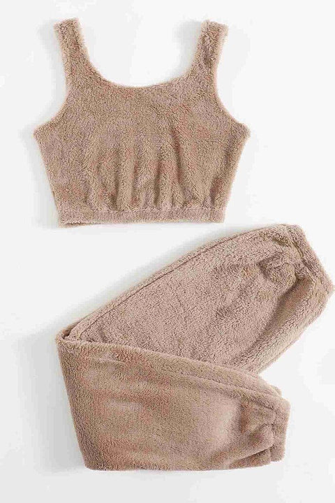 Merry See Kolsuz Askılı Peluş Polar Alt Üst Pijama Takımı Kahverengi - görsel 2