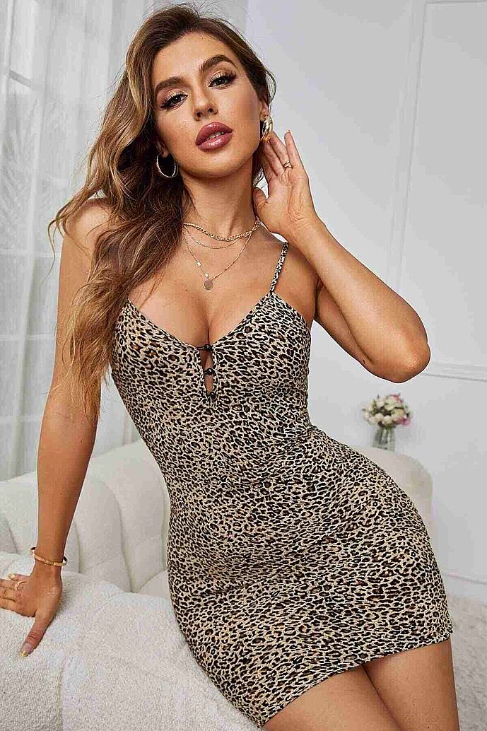 Merry See Leopar Desenli Düğme Detaylı Askılı Gecelik Çok Renkli - görsel 1