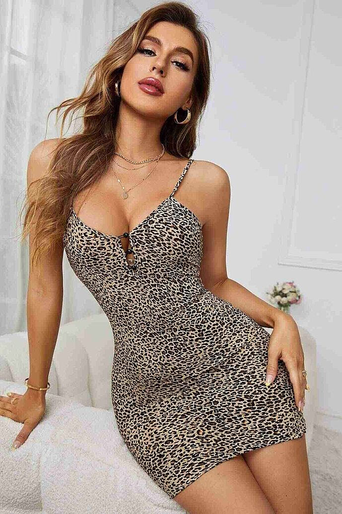 Merry See Leopar Desenli Düğme Detaylı Askılı Gecelik Çok Renkli - görsel 6