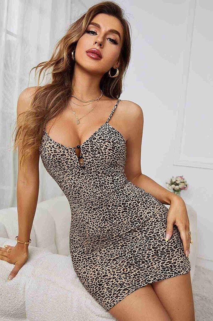 Merry See Leopar Desenli Düğme Detaylı Askılı Gecelik Çok Renkli - görsel 6