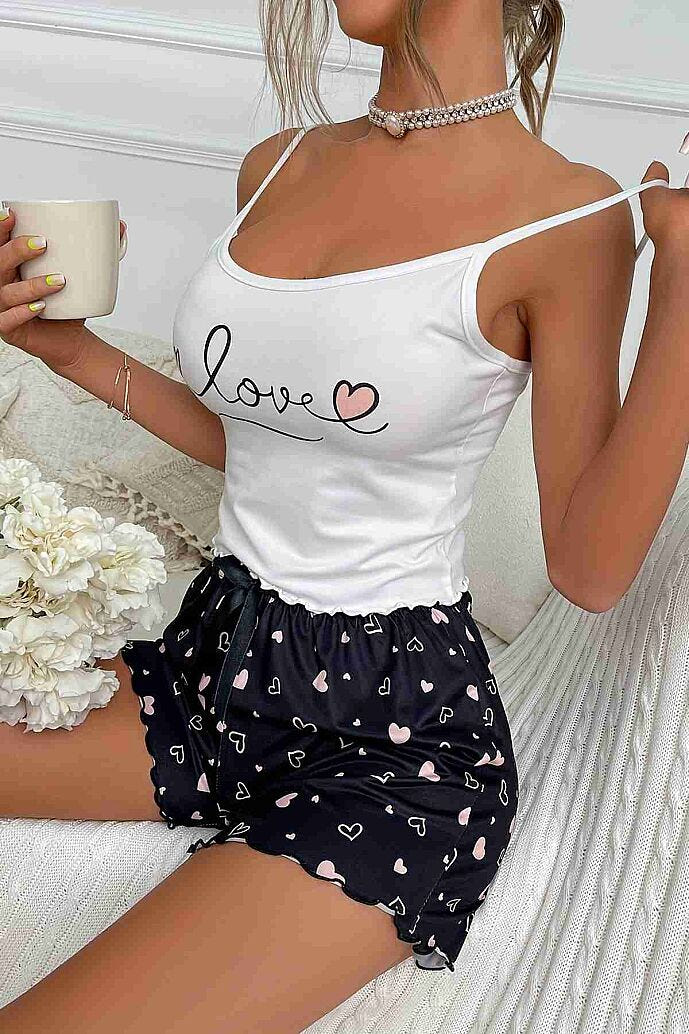 Merry See Love Kalp Baskılı Şortlu Pijama Takımı Çok Renkli - görsel 1
