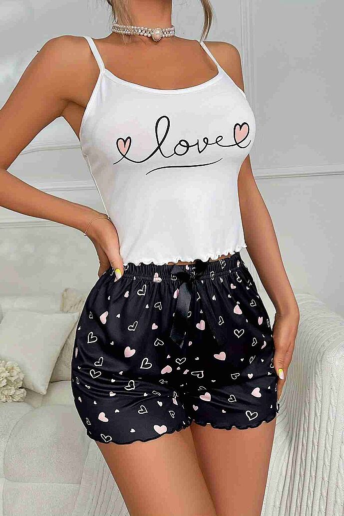 Merry See Love Kalp Baskılı Şortlu Pijama Takımı Çok Renkli - görsel 3