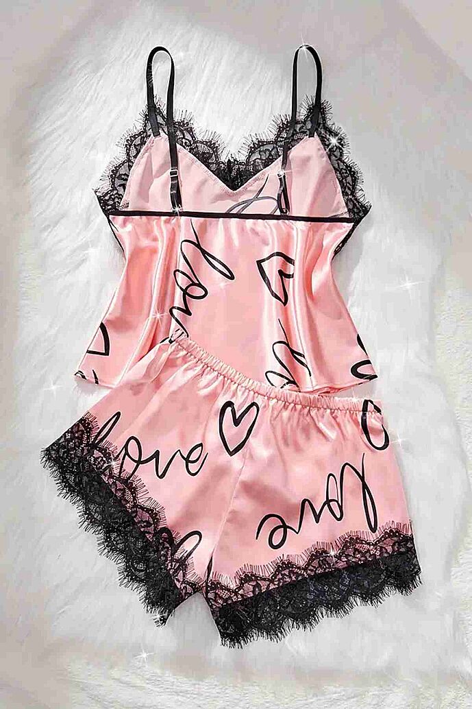 Merry See Love Kalp Baskılı Şortlu Pijama Takımı Pembe - görsel 5