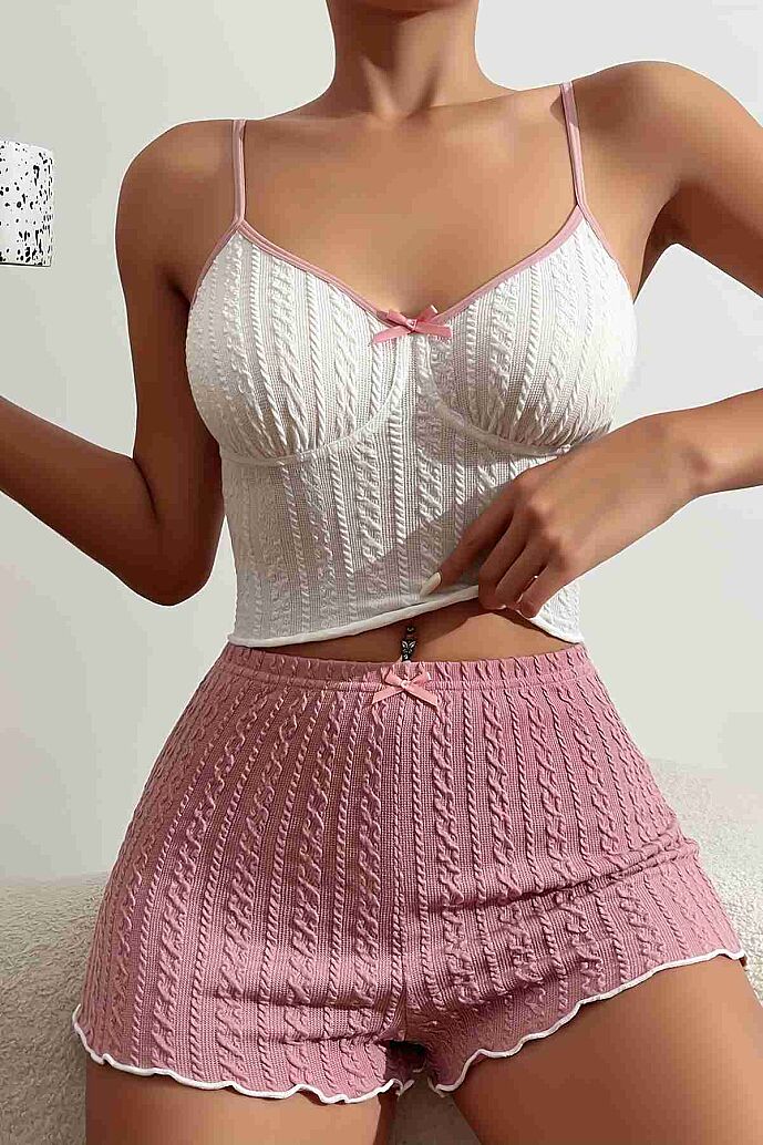 Merry See Özel Kumaş Askılı Şortlu Pijama Takımı Çok Renkli - görsel 1