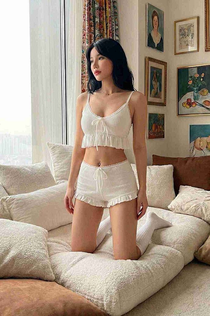 Merry See Özel Örme Kumaş Askılı Şortlu Pijama Takımı Beyaz - görsel 2
