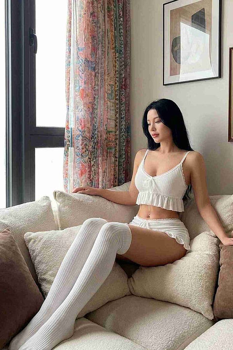 Merry See Özel Örme Kumaş Askılı Şortlu Pijama Takımı Beyaz - görsel 4
