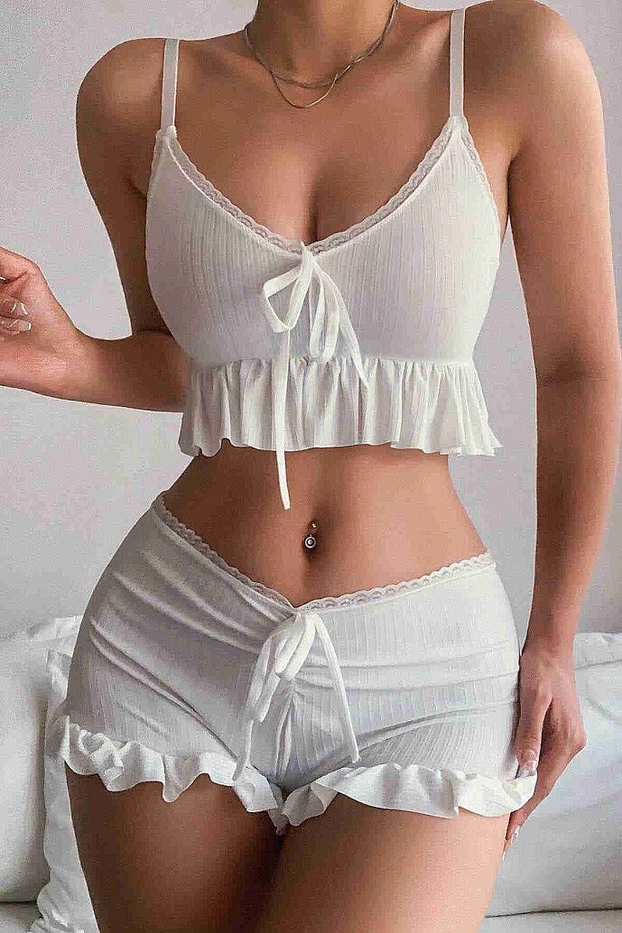 Merry See Özel Örme Kumaş Askılı Şortlu Pijama Takımı Beyaz - görsel 8