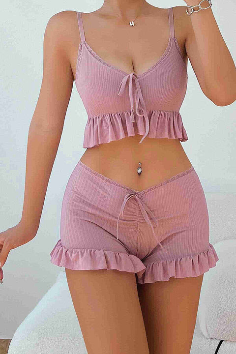Merry See Özel Örme Kumaş Askılı Şortlu Pijama Takımı Pembe - görsel 6