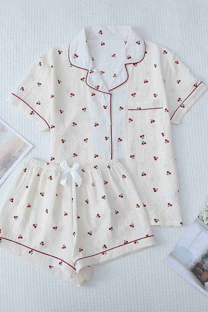 Merry See Özel Örme Kumaş Baskılı Kısa Kollu Şortlu Pijama Takımı Çok Renkli - görsel 1