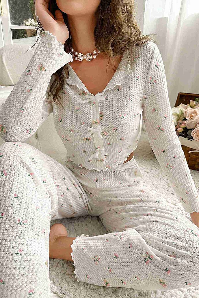 Merry See Özel Örme Kumaş Baskılı Uzun Kollu Pijama Takımı Çok Renkli - görsel 1