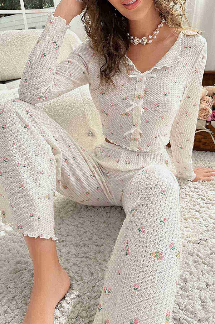 Merry See Özel Örme Kumaş Baskılı Uzun Kollu Pijama Takımı Çok Renkli - görsel 5