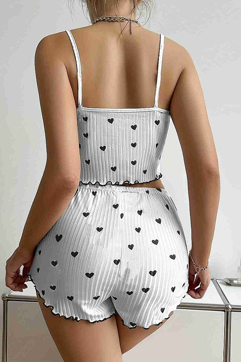 Merry See Özel Örme Kumaş Kalp Baskılı Şortlu Pijama Takımı Beyaz - görsel 3