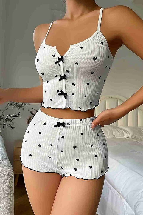 Merry See Özel Örme Kumaş Kalp Baskılı Şortlu Pijama Takımı Beyaz - görsel 5