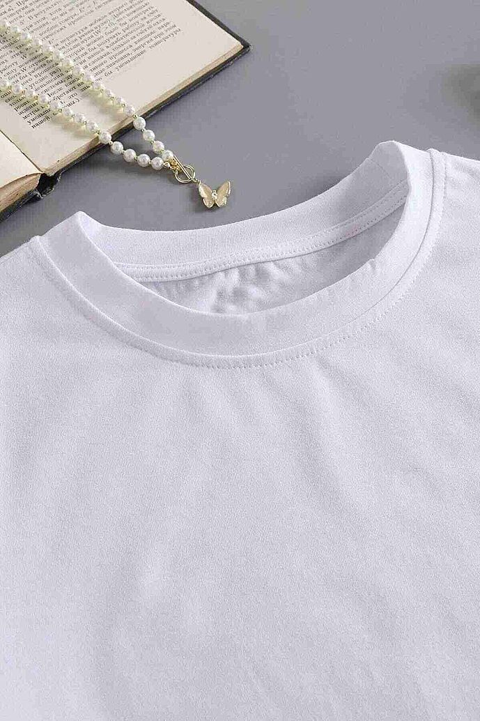 Merry See Pamuklu Yumuşak Dokulu Kısa Kol Bisiklet Yaka Bluz Crop Beyaz - görsel 6