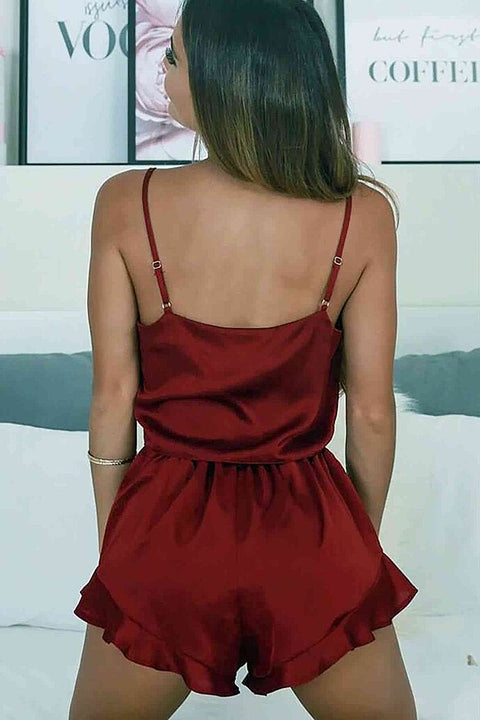 Merry See Saten Şortlu Pijama Takım Bordo - görsel 8